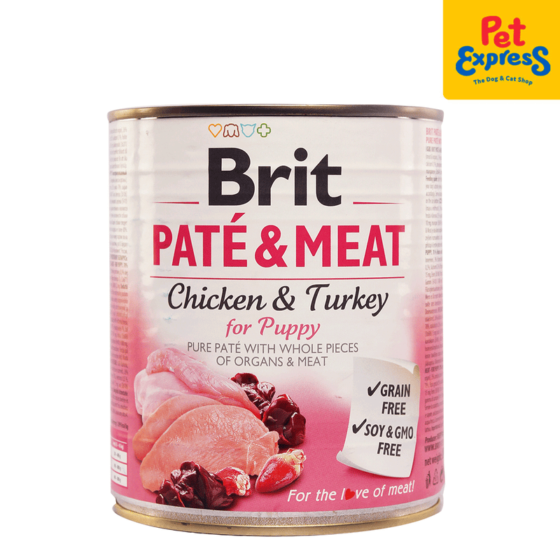 Brit Pate and Meat Puppy Chicken and Turkey Wet Dog Food 800g-front