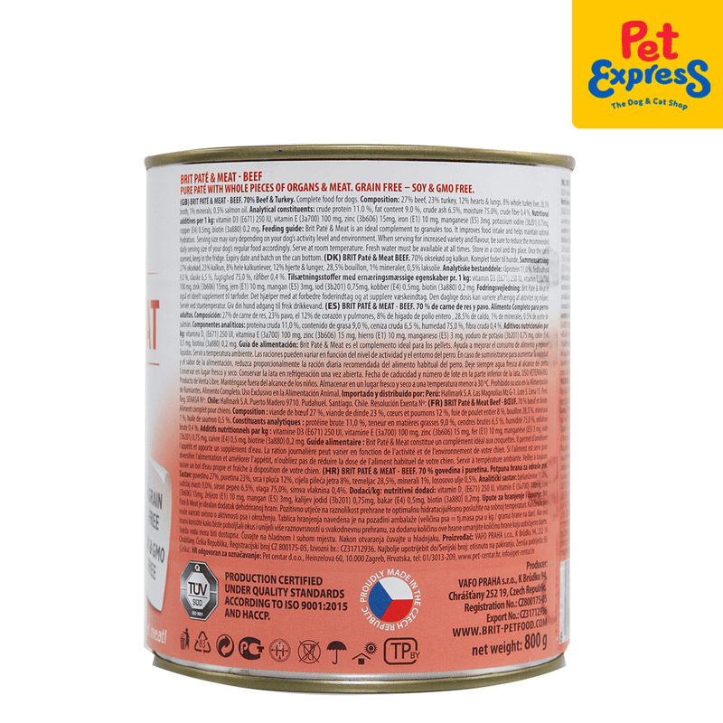Brit Pate and Meat Beef Wet Dog Food 800g_side