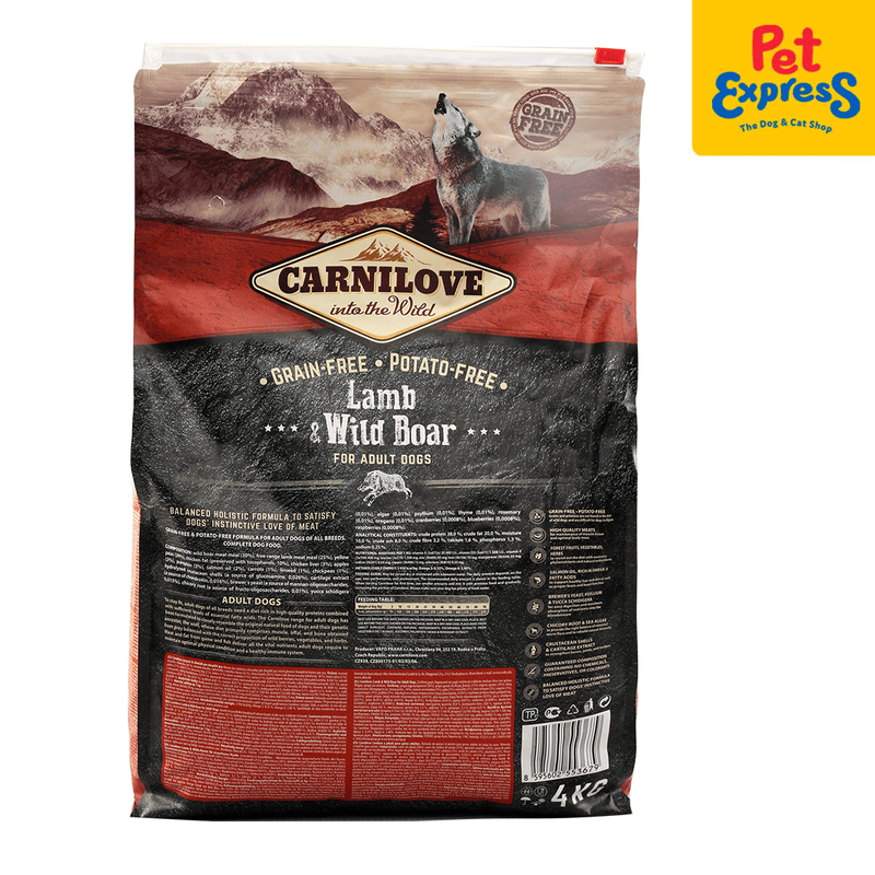 Carnilove Adult Lamb and Wild Boar Dry Dog Food 4kg_back