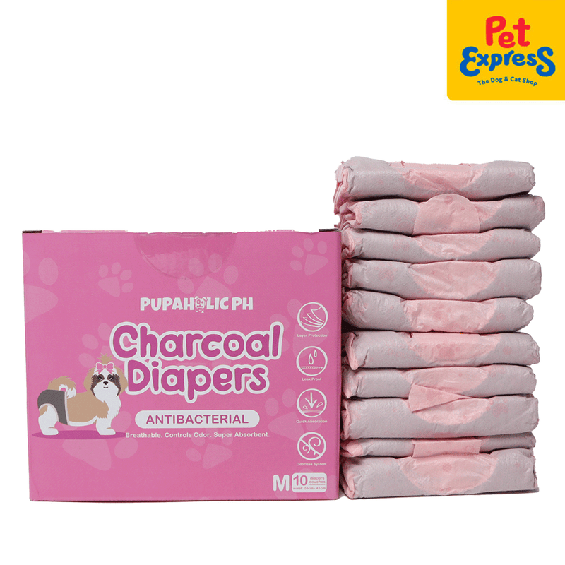 Pupaholic Antibacterial Charcoal Female Dog Diaper 10s