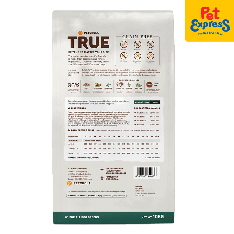 Petchola True Grain Free Adult Medium and Large Dry Dog Food 10kg