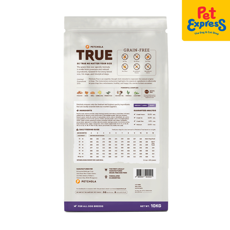 Petchola True Grain Free Medium and Large Puppy Dry Dog Food 10kg
