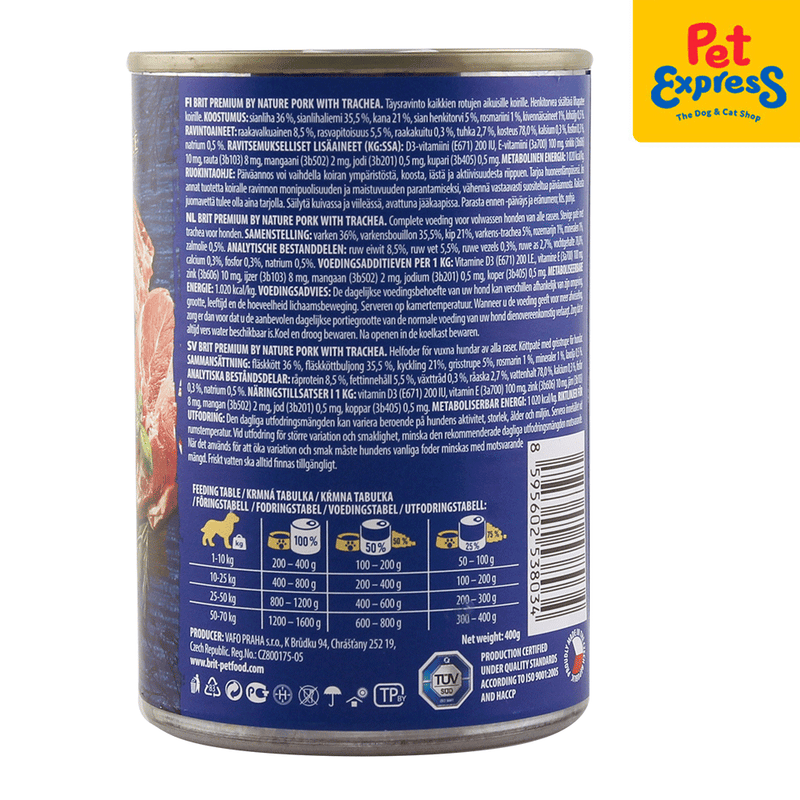 Brit Premium by Nature Pork with Trachea Wet Dog Food 400g (2 cans)