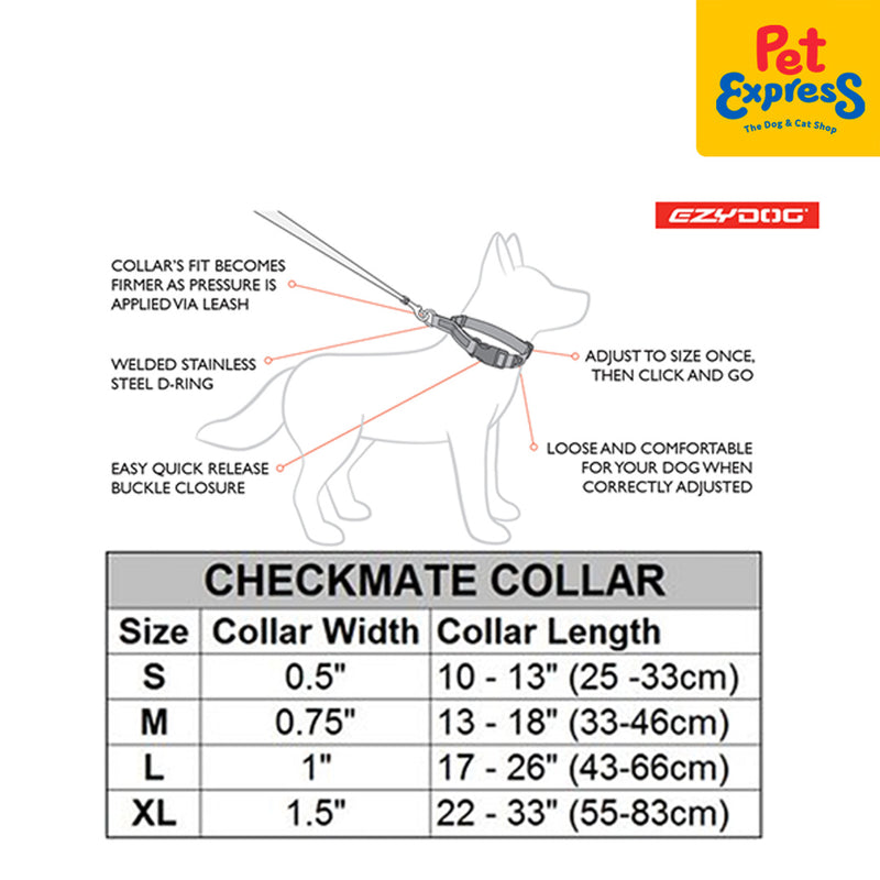 EzyDog Checkmate Dog Collar Medium Blue