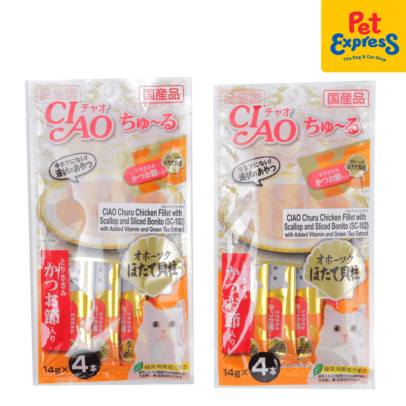 Ciao Churu Chicken Fillet with Scallop Sliced Bonito Cat Treats 14gx4 (SC-102) (2 packs)