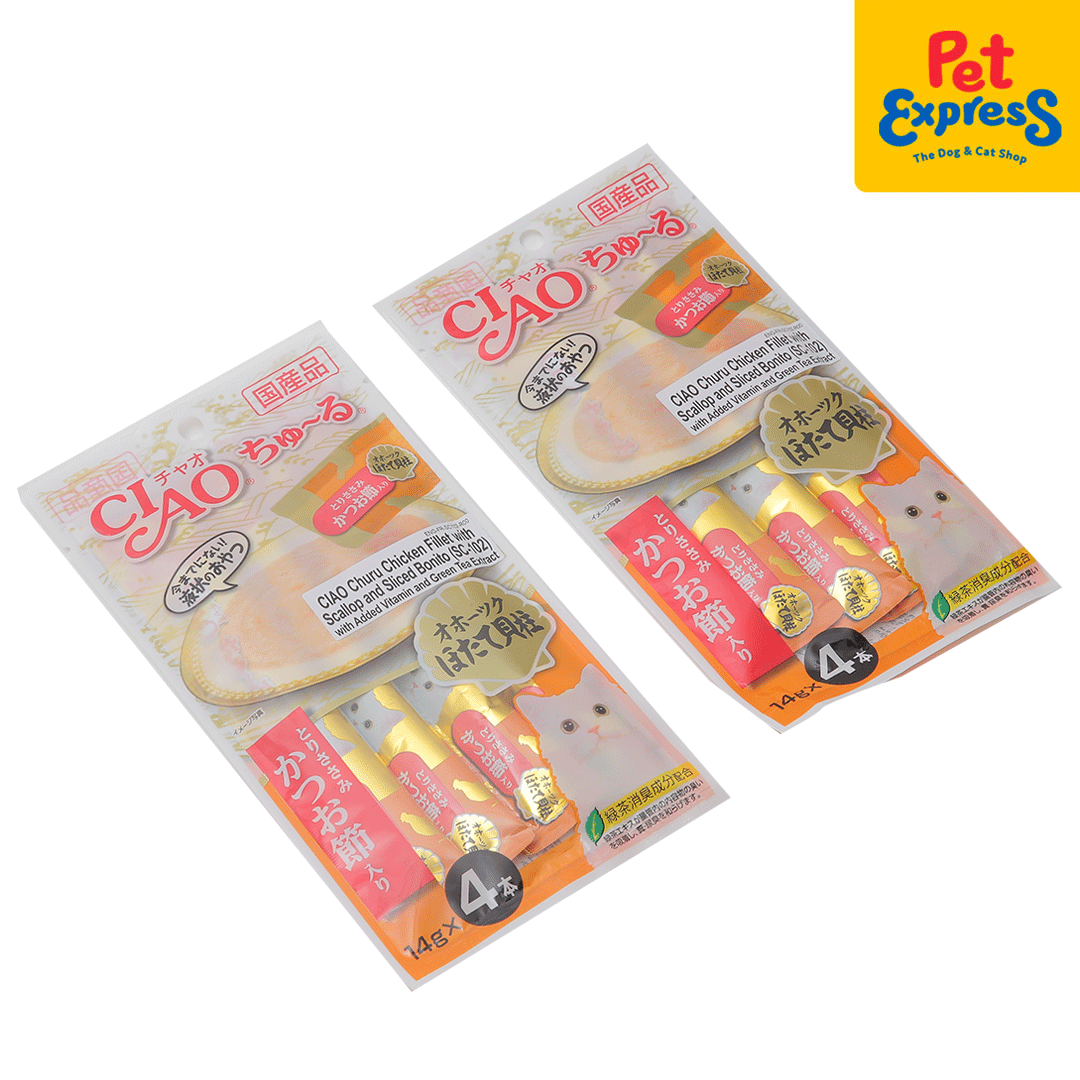 Ciao Churu Chicken Fillet with Scallop Sliced Bonito Cat Treats 14gx4 ...