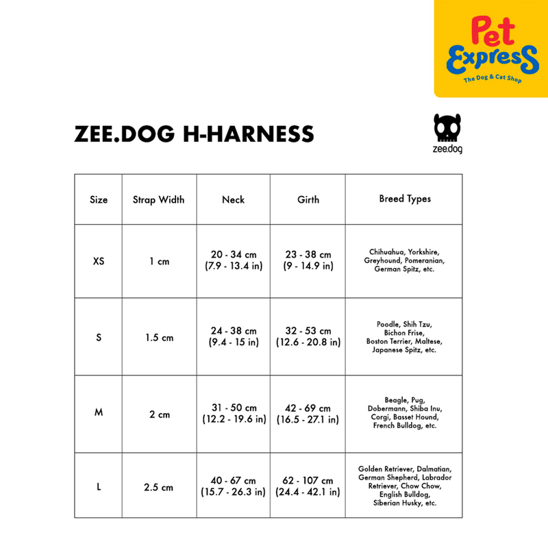 Zee Dog Ella Dog H-Harness_size