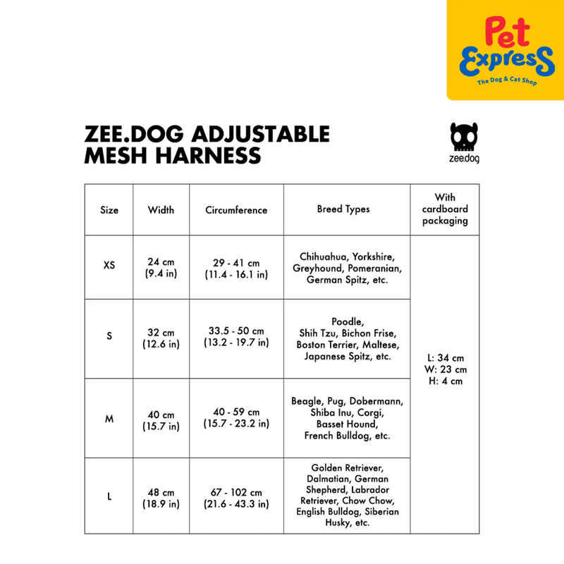 Zee Dog Honey Adjustable Air Mesh Dog Harness_size