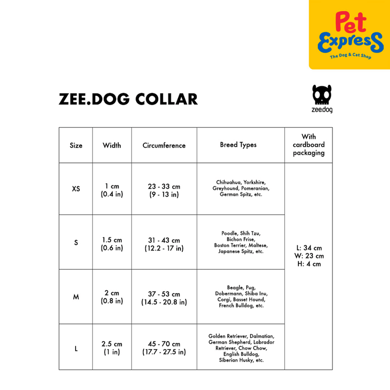 Zee Dog Honey Dog Collar_size