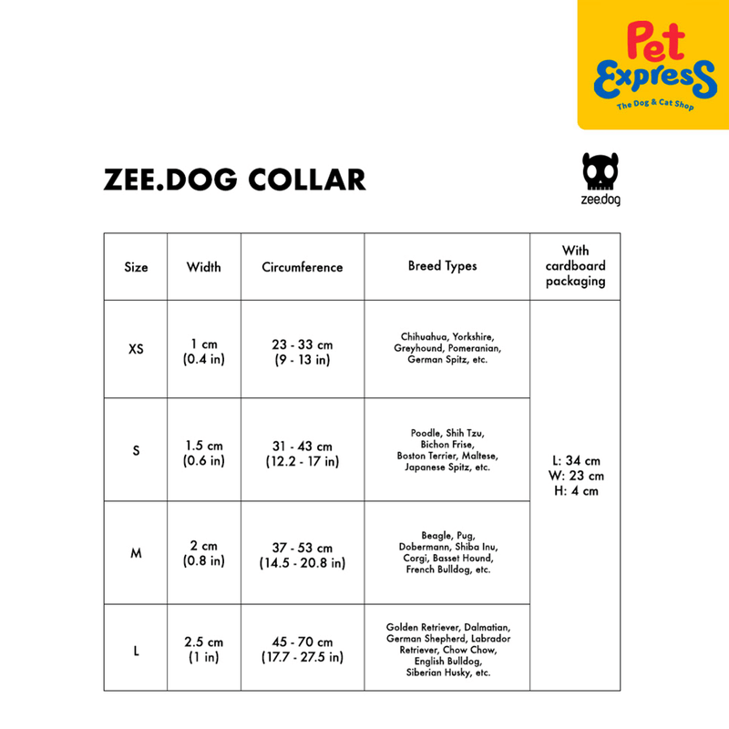 Zee Dog Mahalo Dog Collar_size