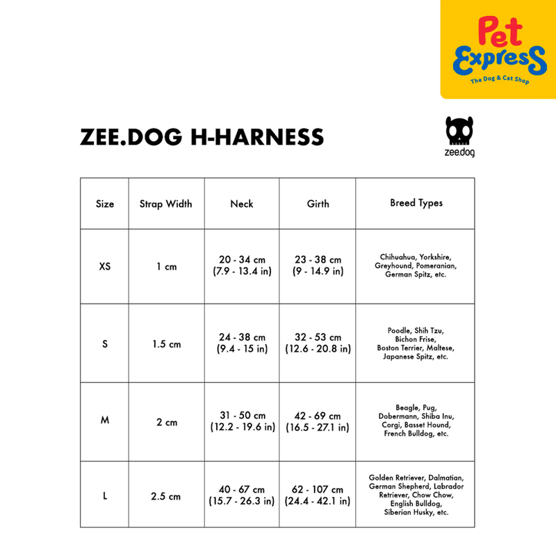 Zee Dog Phantom Dog H-Harness_size